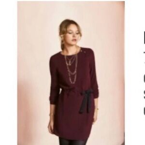 Sezane maroon dress with built in bow belt size 38